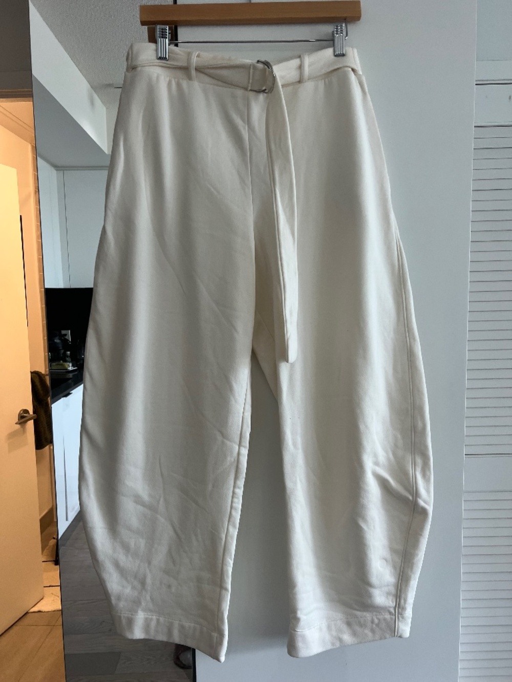 Cream soft belted sweatpants